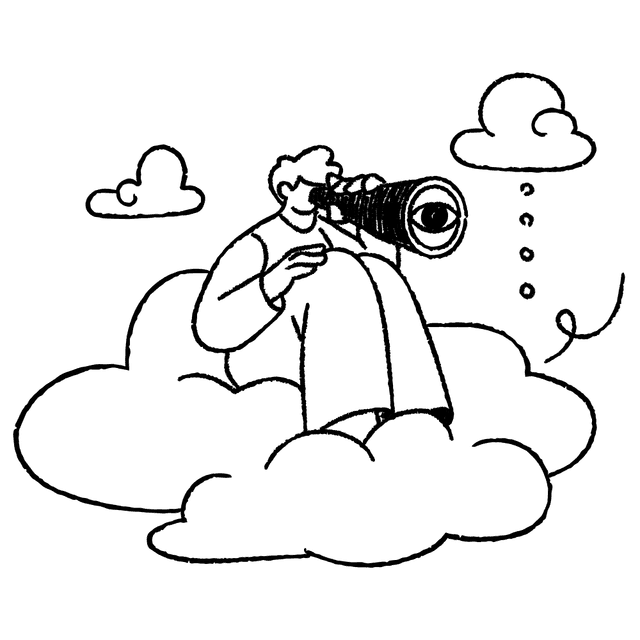 Mensch mit Teleskop - Symbol für Vision und Forschung